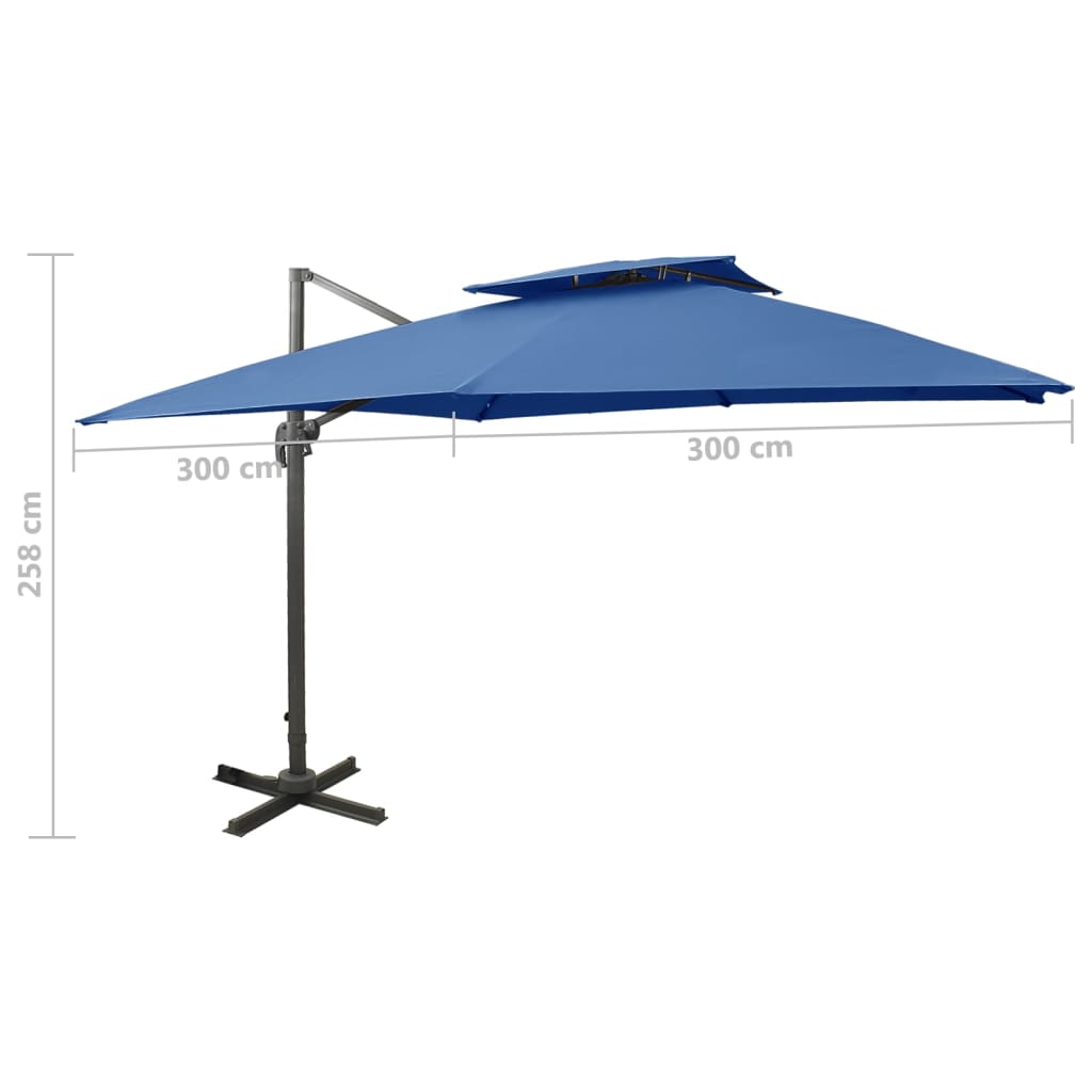 Guarda-sol jardim cantilever toldo duplo 300x300 cm azul-ciano
