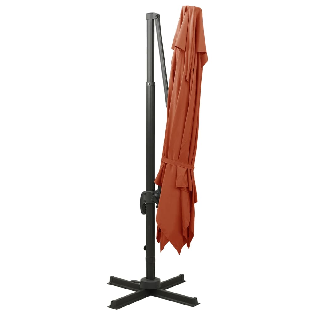 Guarda-sol de jardim cantilever toldo duplo 300x300cm terracota