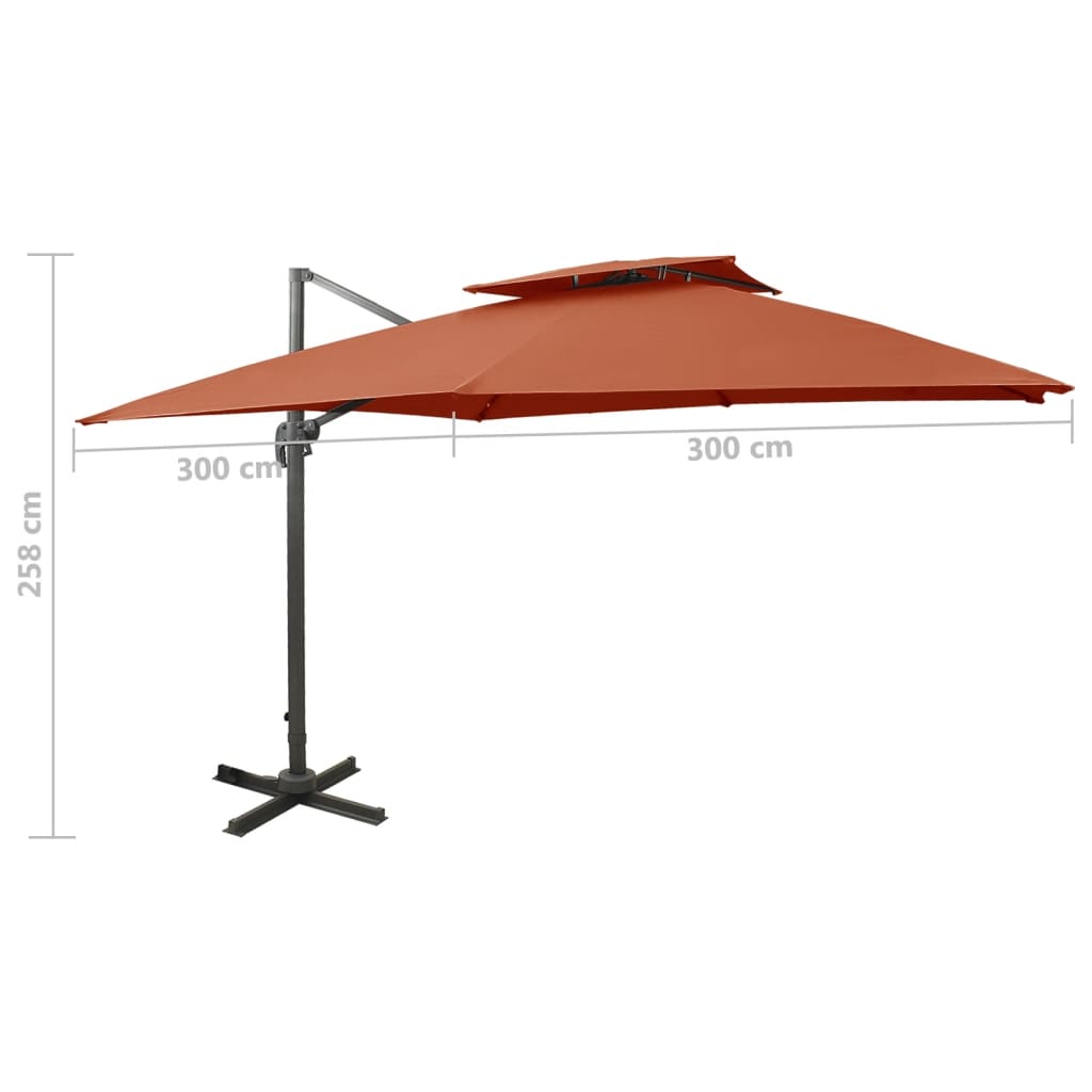 Guarda-sol de jardim cantilever toldo duplo 300x300cm terracota