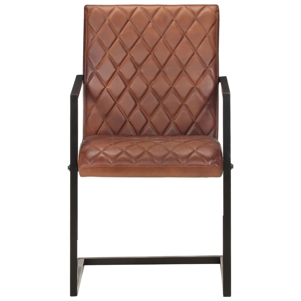 Cadeiras de jantar cantilever 4 pcs couro genuíno castanho