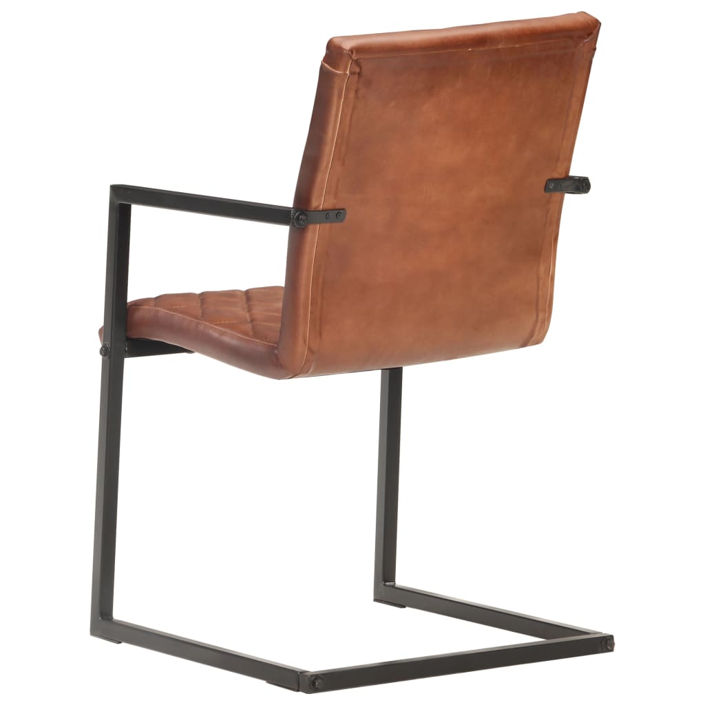 Cadeiras de jantar cantilever 4 pcs couro genuíno castanho