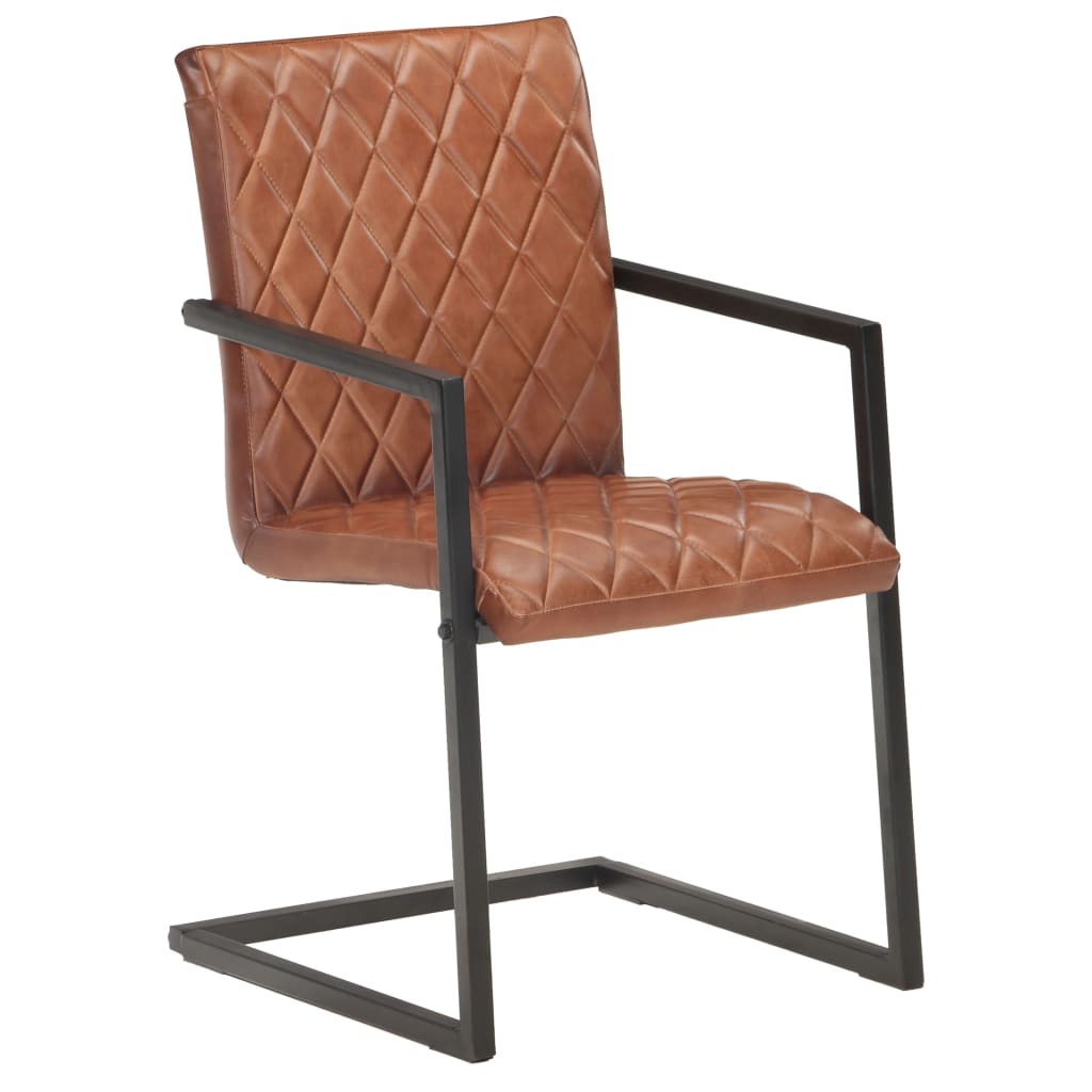 Cadeiras de jantar cantilever 6 pcs couro genuíno castanho