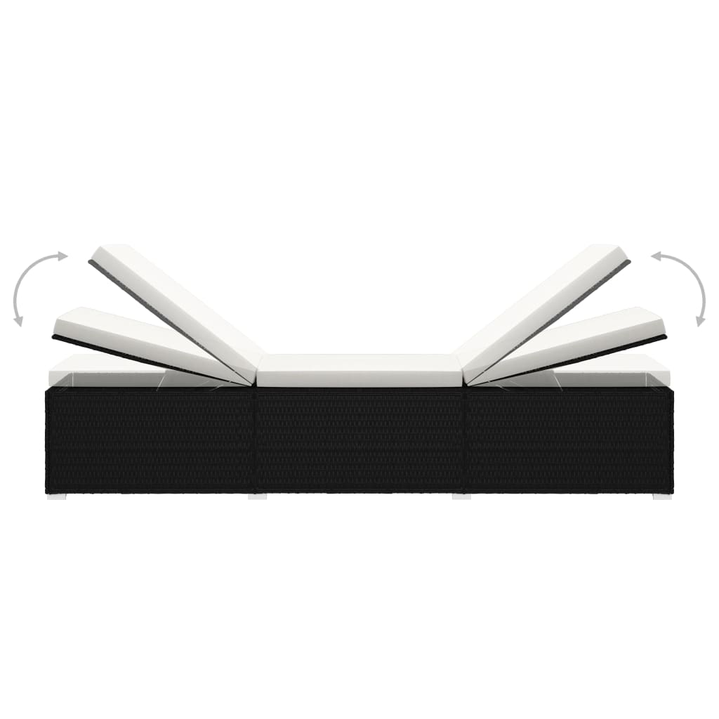 3 pcs espreguiçadeiras jardim c/ mesa de centro vime PE preto