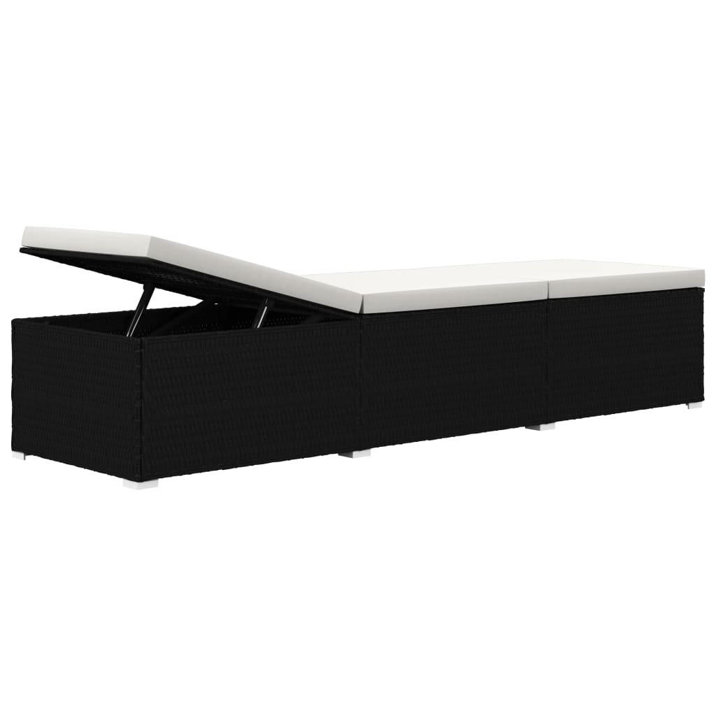 3 pcs espreguiçadeiras jardim c/ mesa de centro vime PE preto