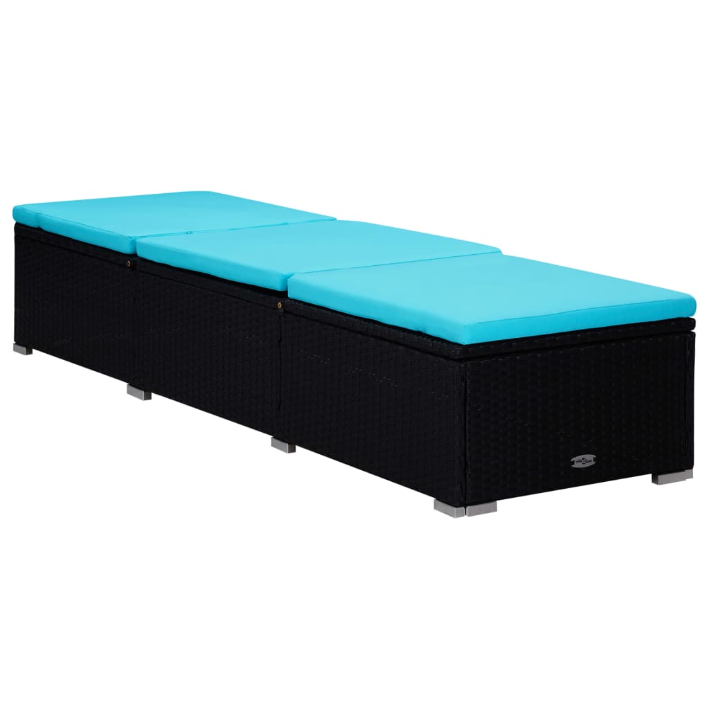 3 pcs espreguiçadeiras jardim c/ mesa de centro vime PE preto