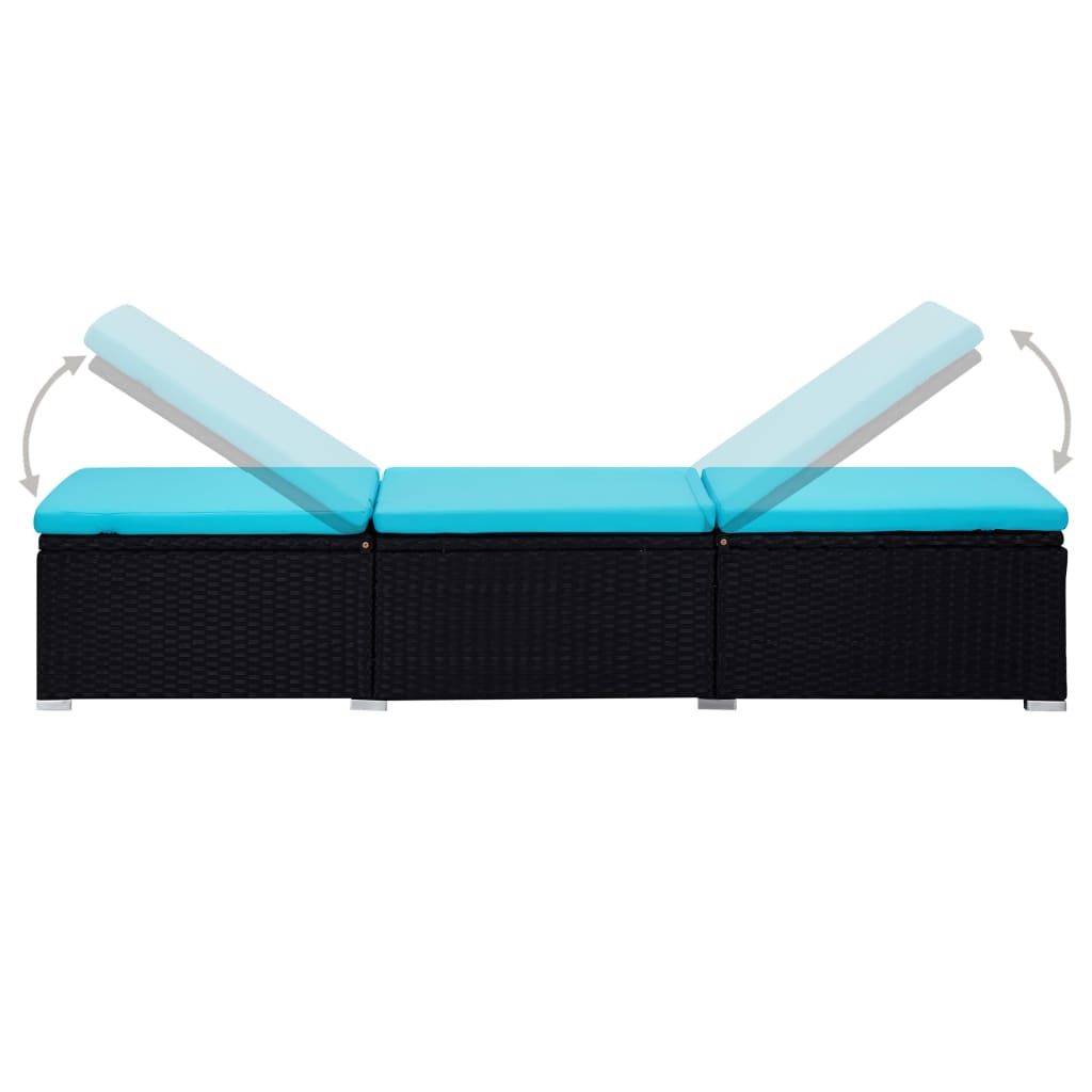 3 pcs espreguiçadeiras jardim c/ mesa de centro vime PE preto