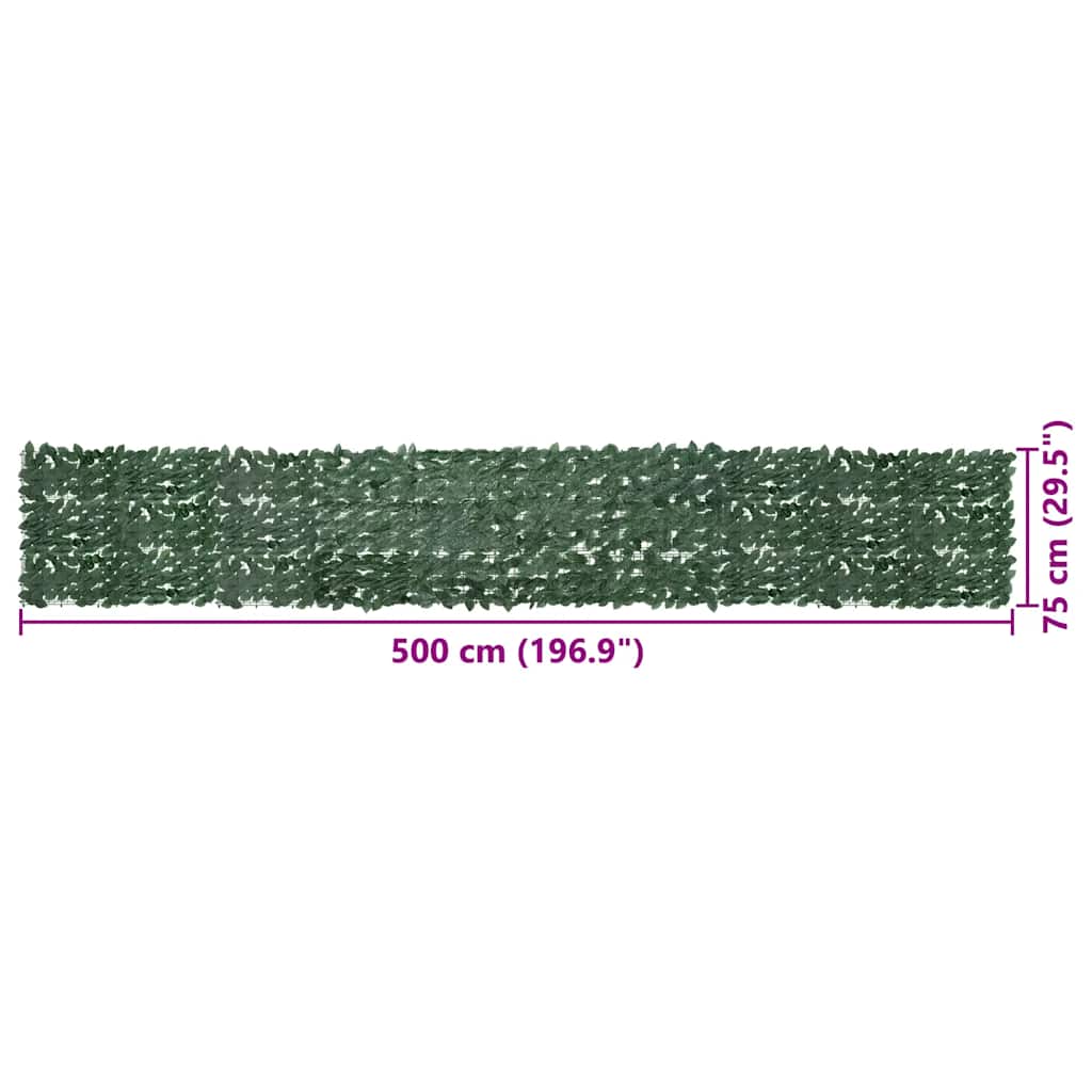 Tela de varanda com folhas verde-escuras 500x75 cm