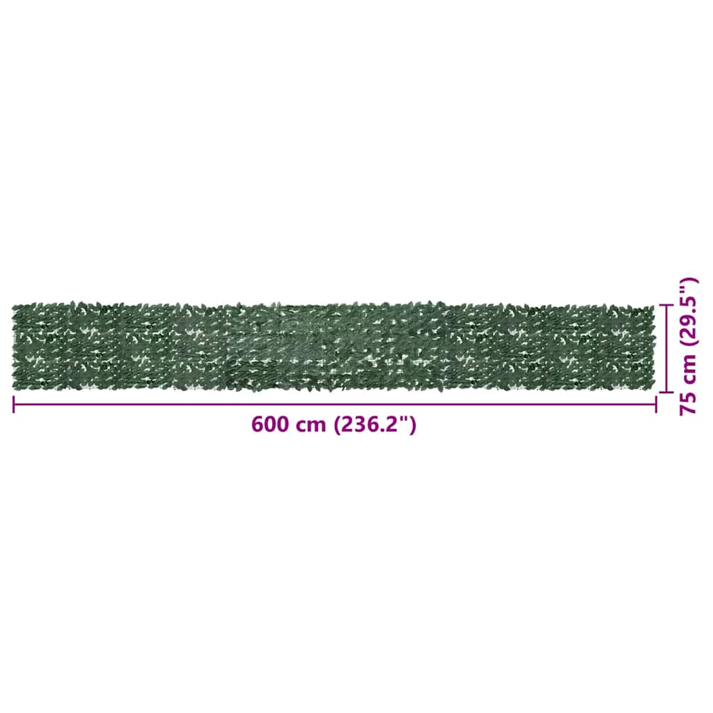 Tela de varanda com folhas verde-escuras 600x75 cm