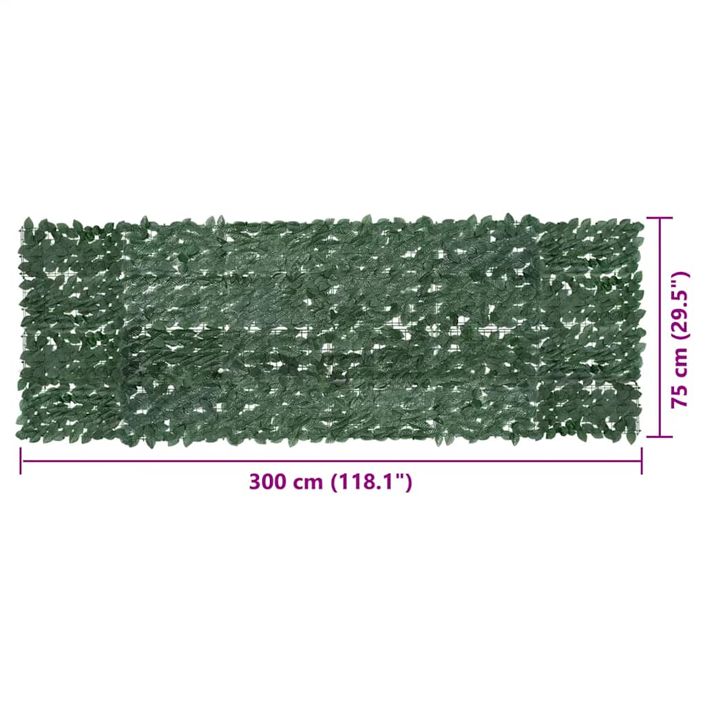 Tela de varanda com folhas verde-escuras 300x100 cm