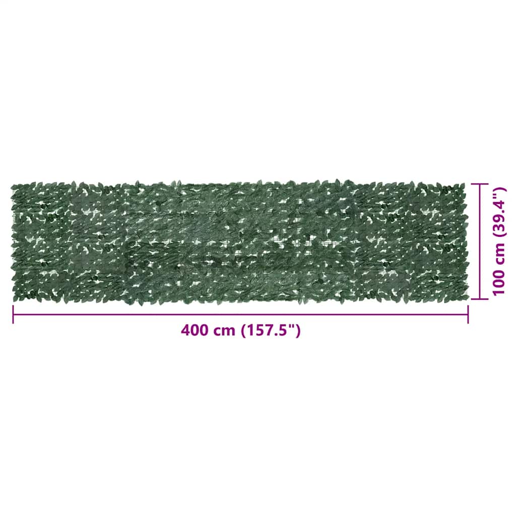 Tela de varanda com folhas verde-escuras 400x100 cm