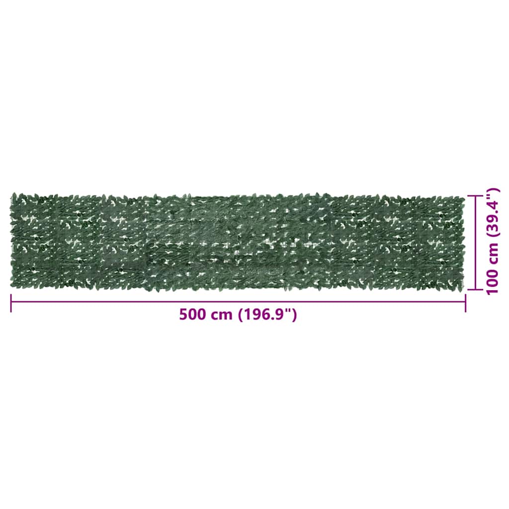 Tela de varanda com folhas verde-escuras 500x100 cm