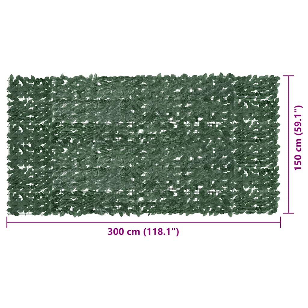 Tela de varanda com folhas verde-escuras 300x150 cm