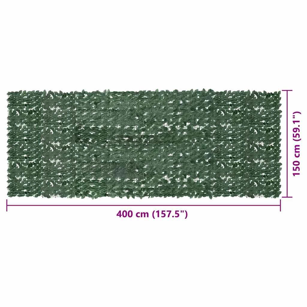 Tela de varanda com folhas verde-escuras 400x150 cm