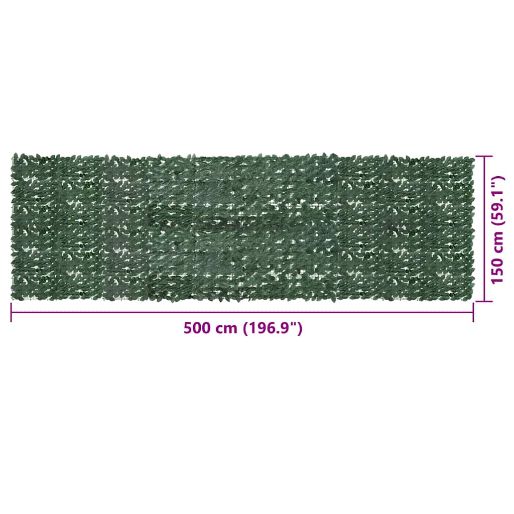 Tela de varanda com folhas verde-escuras 500x150 cm