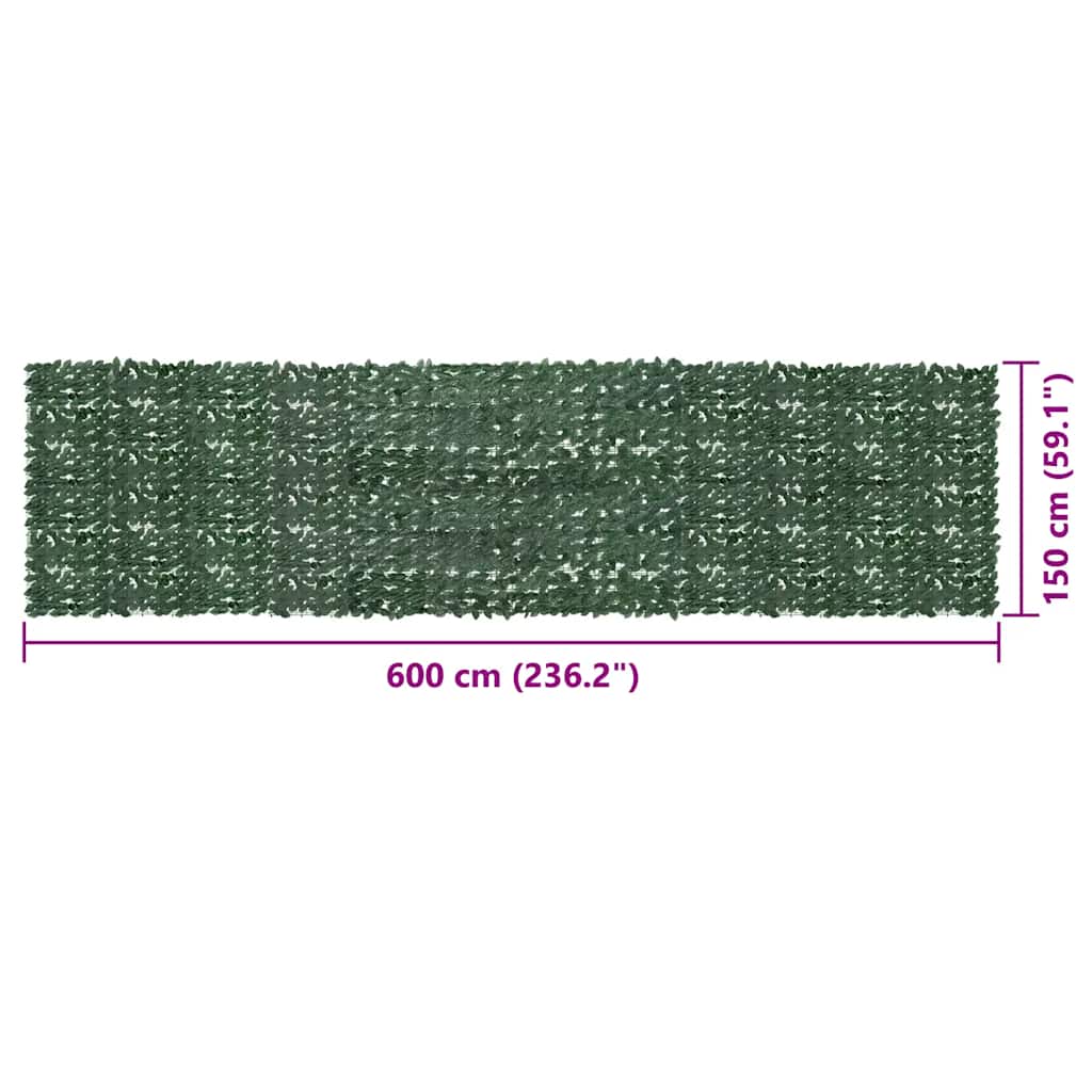 Tela de varanda com folhas verde-escuras 600x150 cm