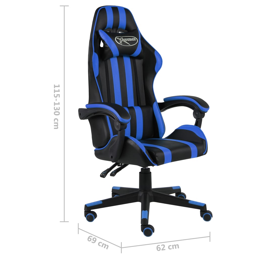 Cadeira estilo corrida couro artificial preto e azul