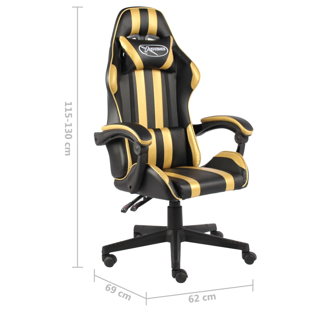 Cadeira estilo corrida couro artificial preto e dourado