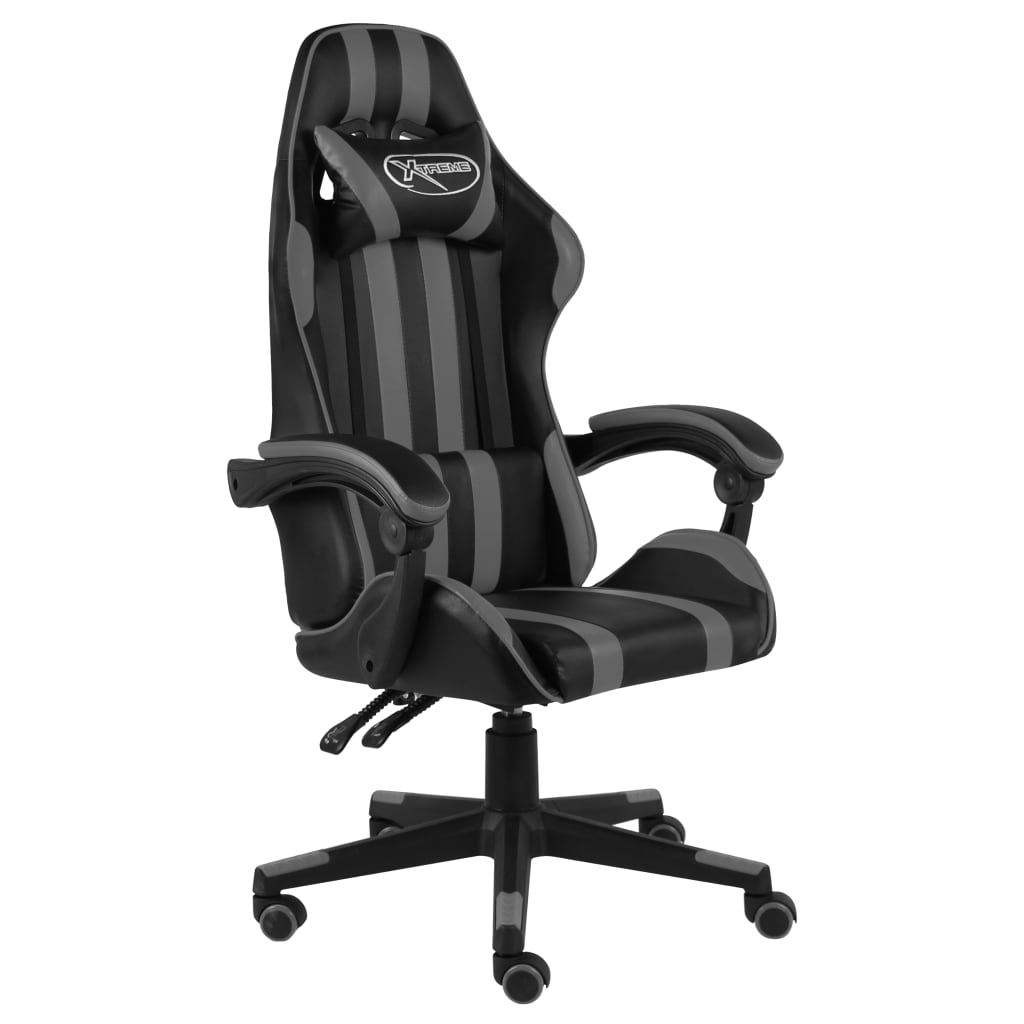 Cadeira estilo corrida couro artificial preto e cinzento