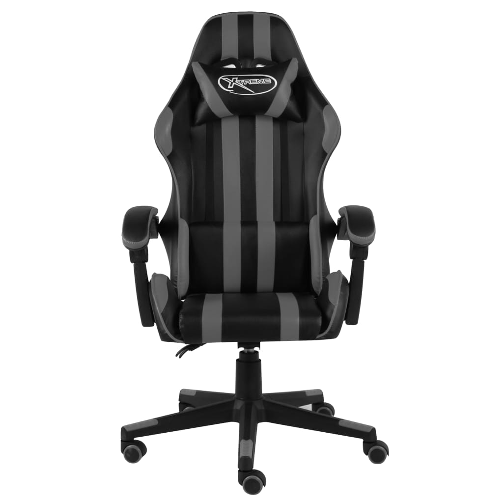 Cadeira estilo corrida couro artificial preto e cinzento