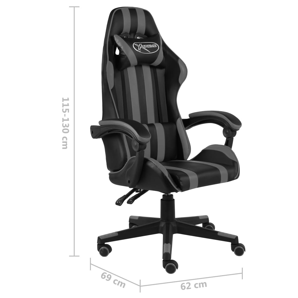 Cadeira estilo corrida couro artificial preto e cinzento