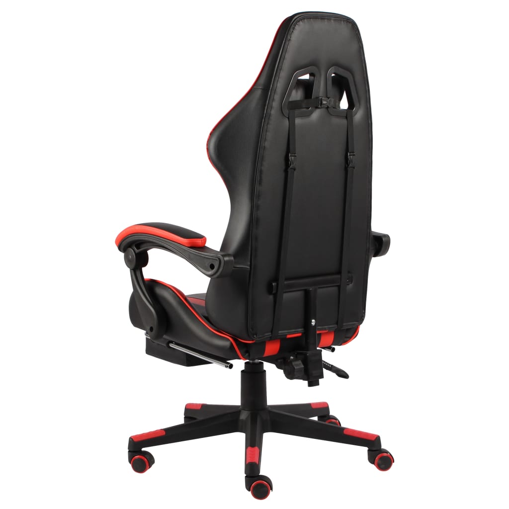 Cadeira estilo corrida c/ apoio pés couro artif. preto/vermelho