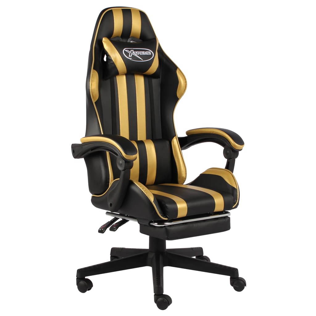 Cadeira estilo corrida c/ apoio pés couro artif. preto/dourado