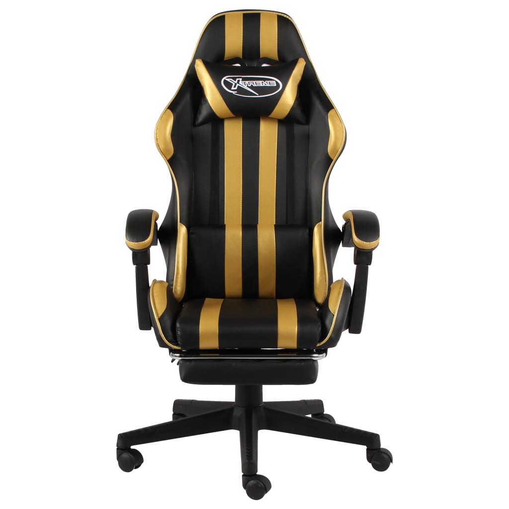 Cadeira estilo corrida c/ apoio pés couro artif. preto/dourado