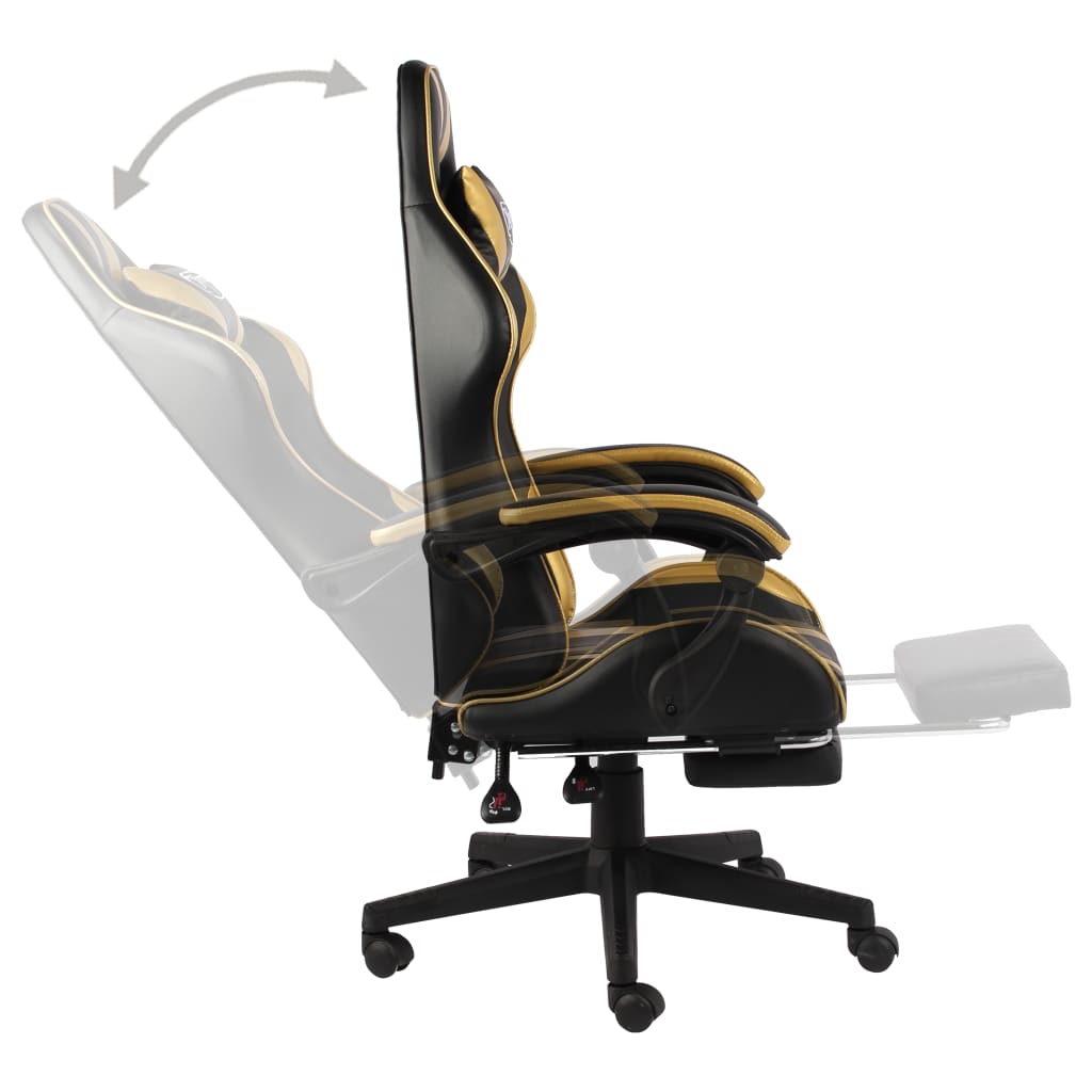 Cadeira estilo corrida c/ apoio pés couro artif. preto/dourado