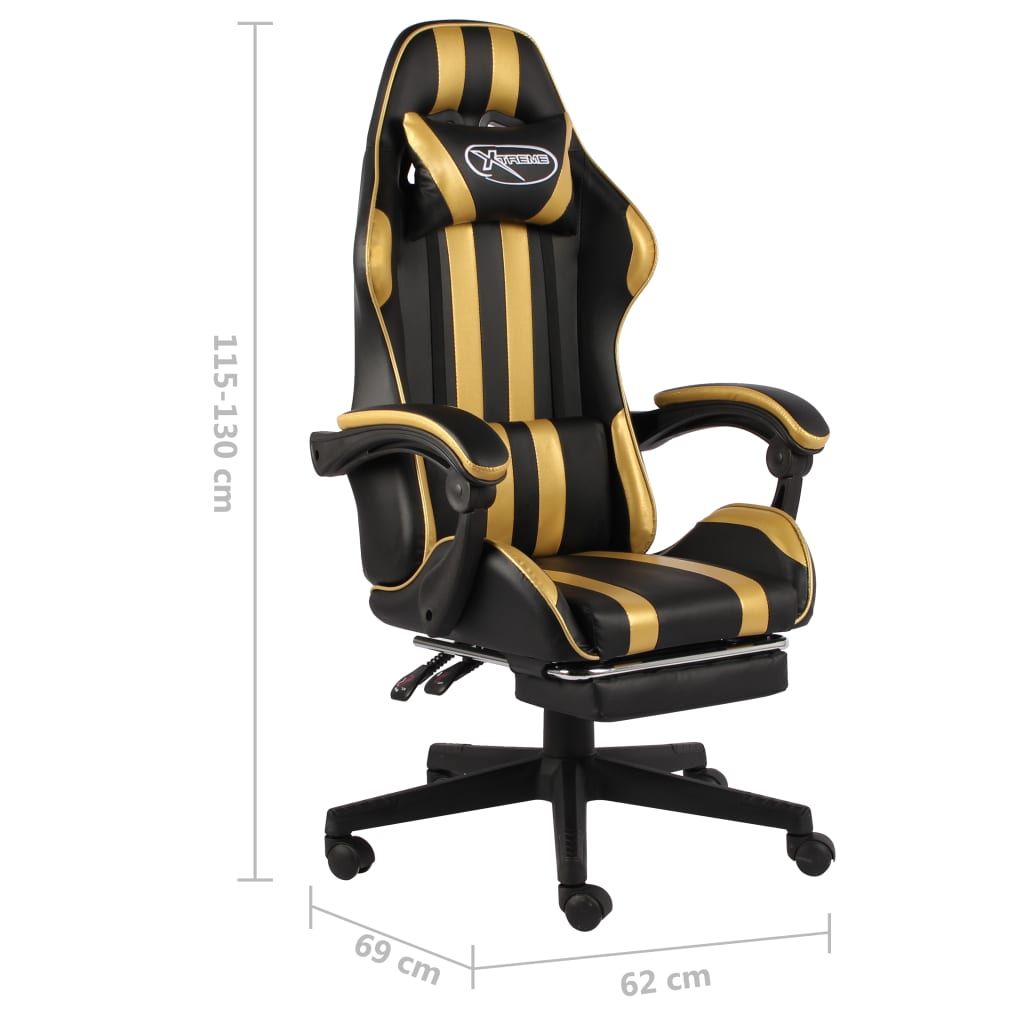 Cadeira estilo corrida c/ apoio pés couro artif. preto/dourado