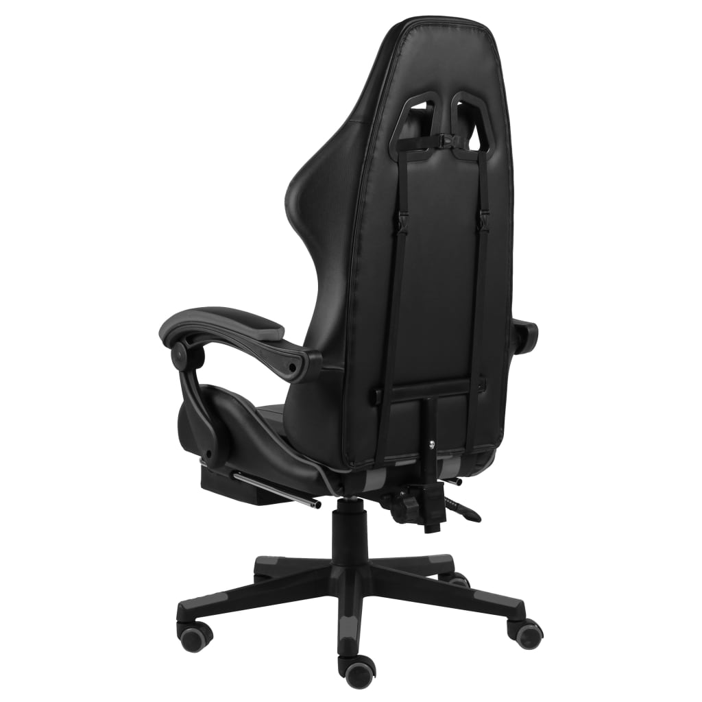 Cadeira estilo corrida c/ apoio pés couro artif. preto/cinzento
