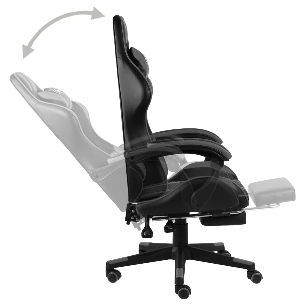 Cadeira estilo corrida c/ apoio pés couro artif. preto/cinzento