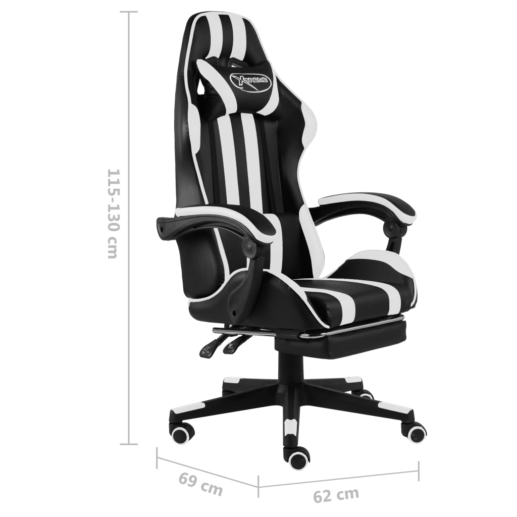Cadeira estilo corrida c/ apoio pés couro artif. preto/branco
