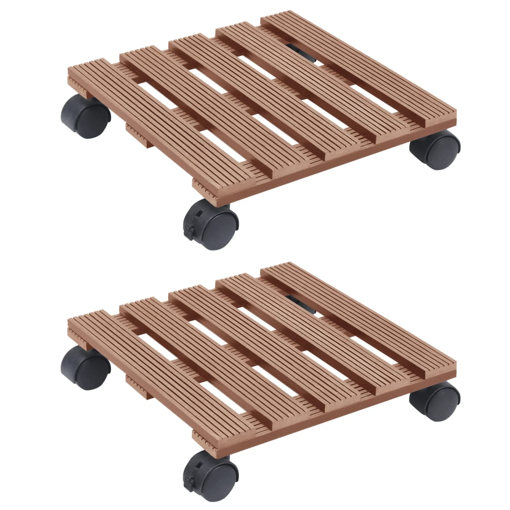 Suportes com rodas para vasos 2 pcs 30x30x7,5 cm WPC castanho