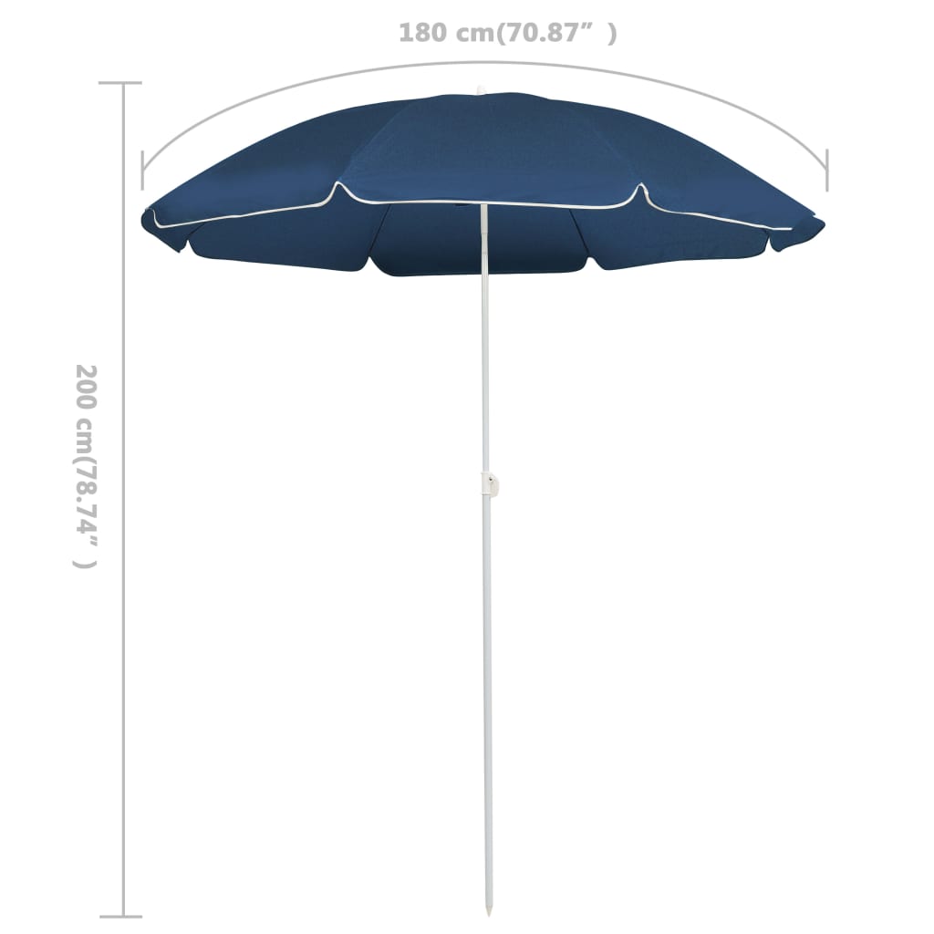 Guarda-sol de jardim com poste de aço 180 cm azul