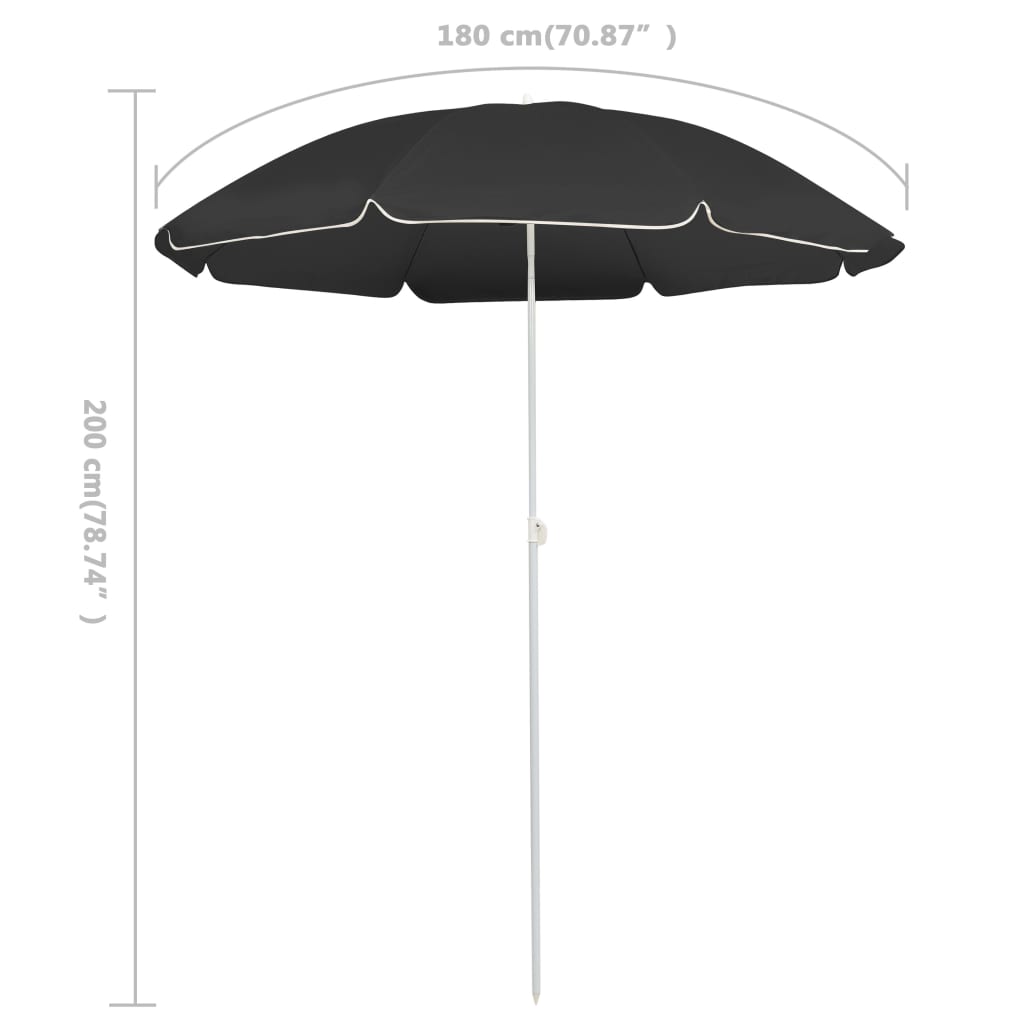 Guarda-sol de jardim com poste de aço 180 cm antracite