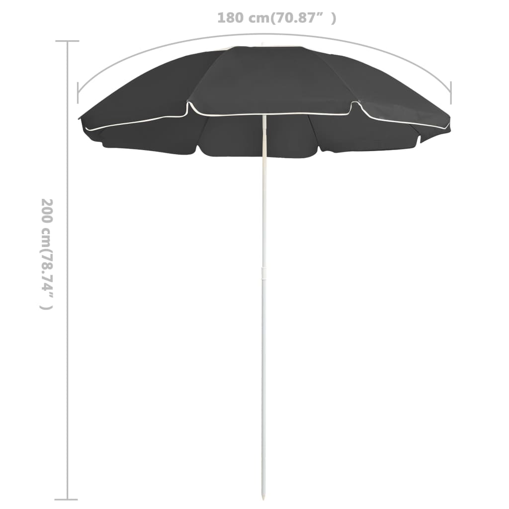 Guarda-sol de jardim com poste de aço 180 cm antracite