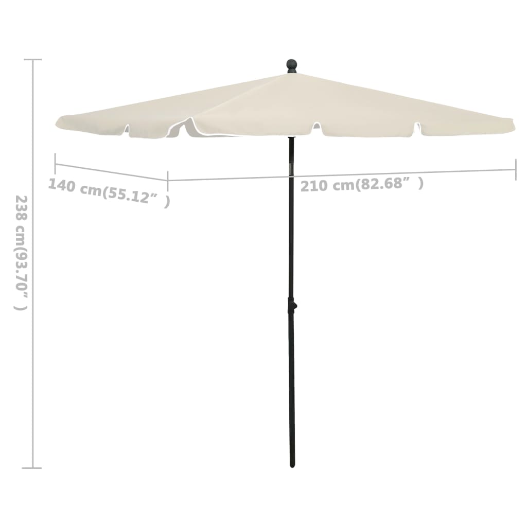 Guarda-sol de jardim com mastro 210x140 cm cor areia