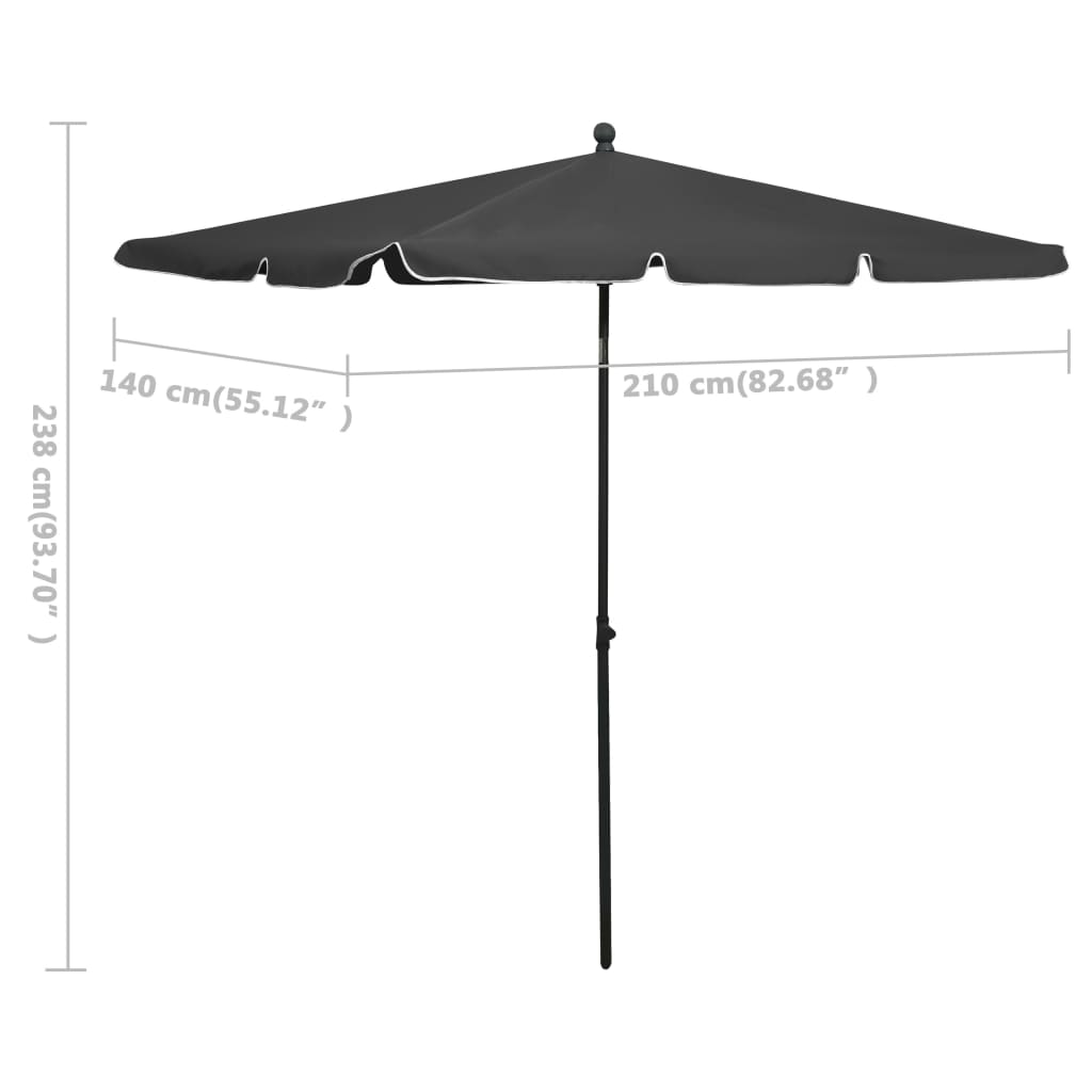 Guarda-sol de jardim com mastro 210x140 cm antracite