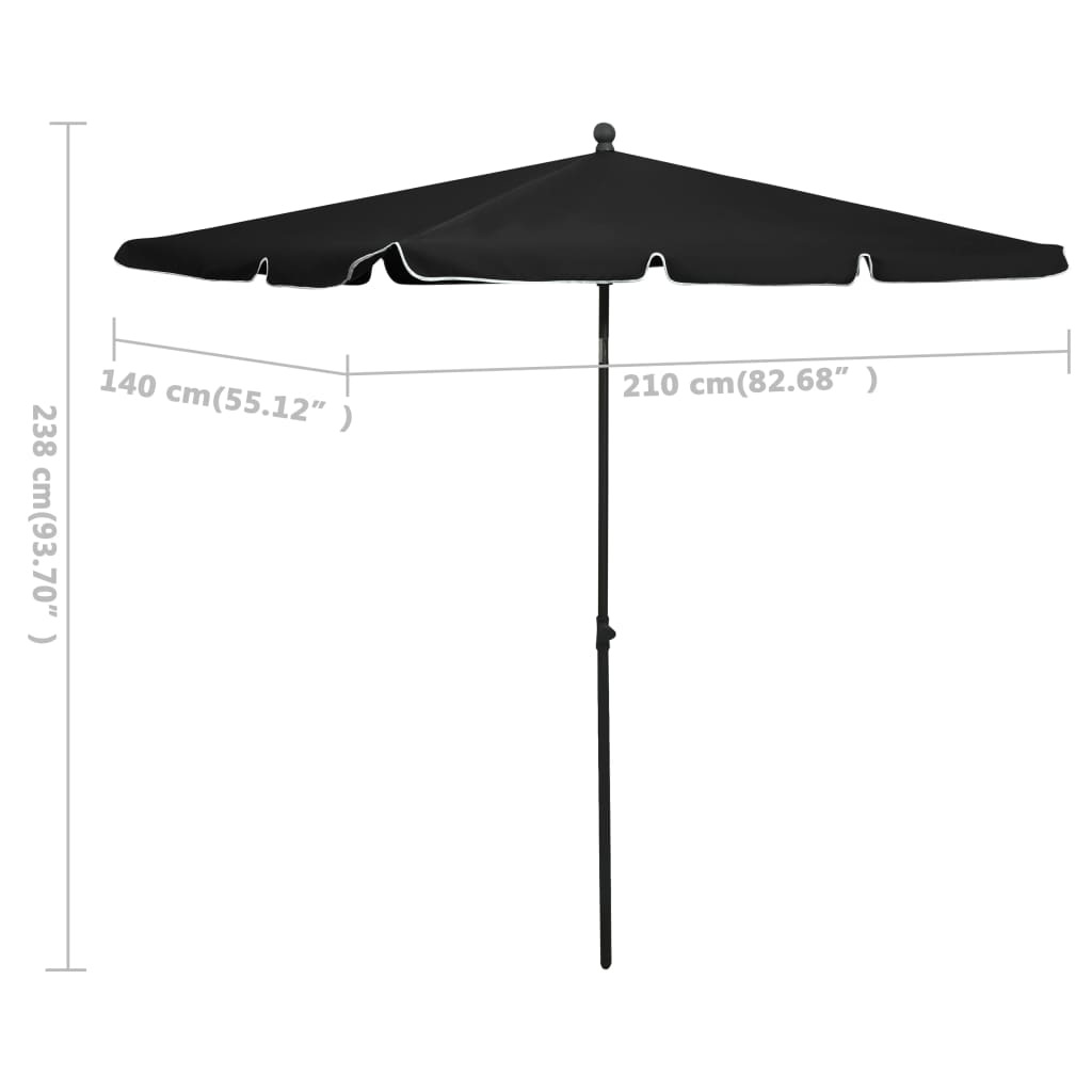 Guarda-sol de jardim com mastro 210x140 cm preto