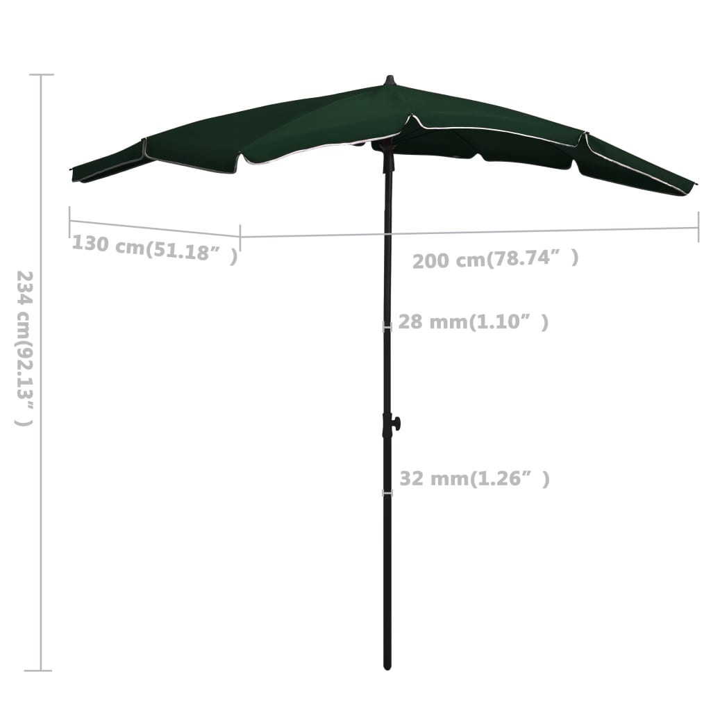 Guarda-sol de jardim com poste 200x130 cm verde