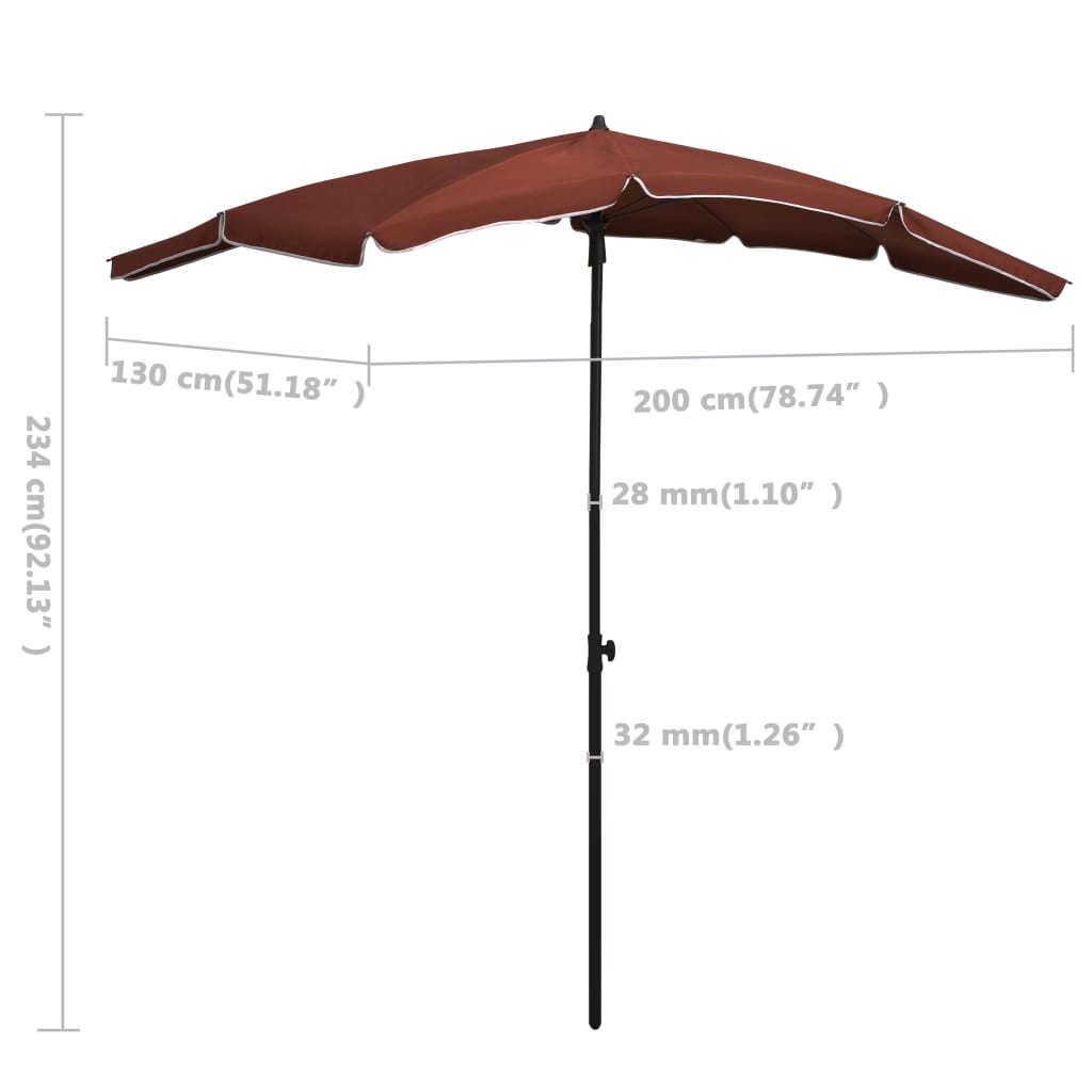 Guarda-sol de jardim com poste 200x130 cm terracota