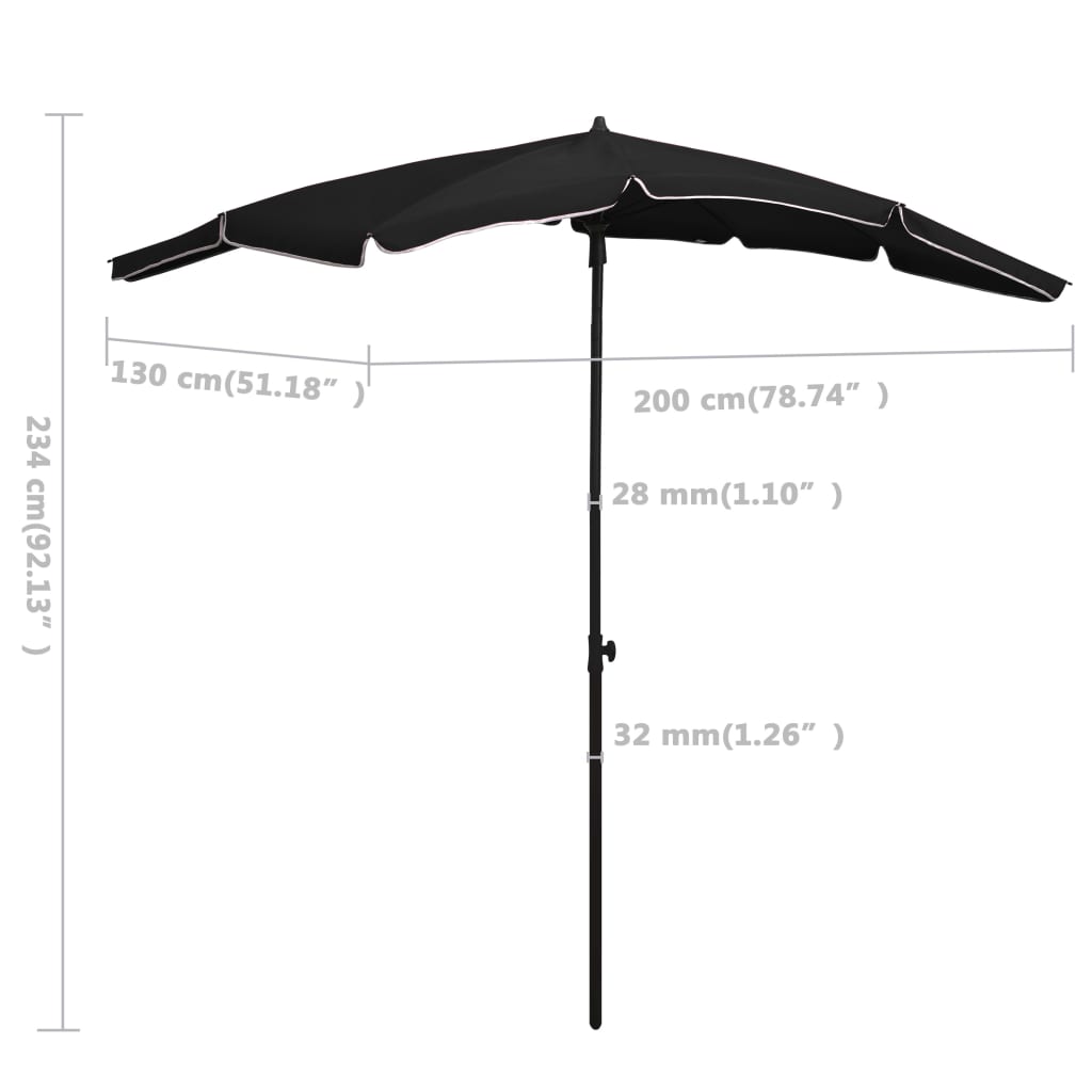 Guarda-sol de jardim com poste 200x130 cm preto
