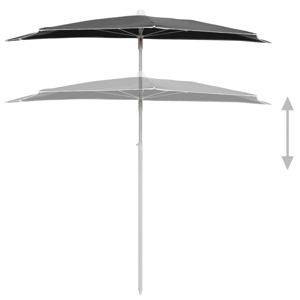 Guarda-sol semicircular com mastro 180x90 cm antracite