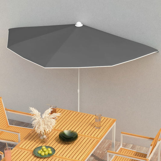Guarda-sol semicircular com mastro 180x90 cm antracite