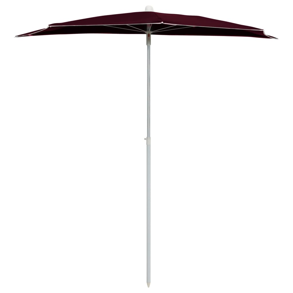 Guarda-sol semicircular com mastro 180x90 cm vermelho bordô