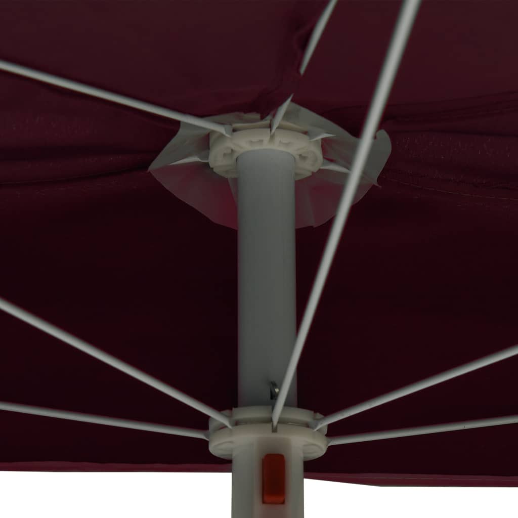 Guarda-sol semicircular com mastro 180x90 cm vermelho bordô