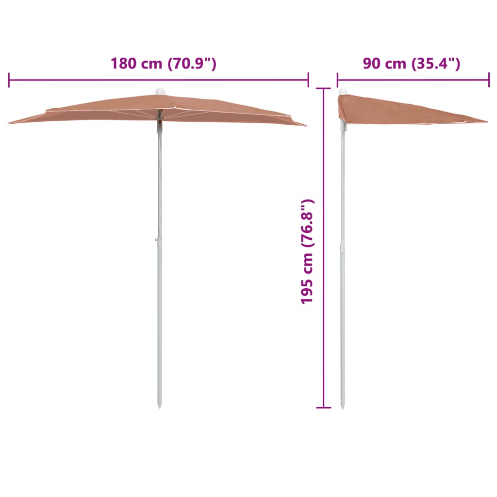 Guarda-sol semicircular com mastro 180x90 cm terracota