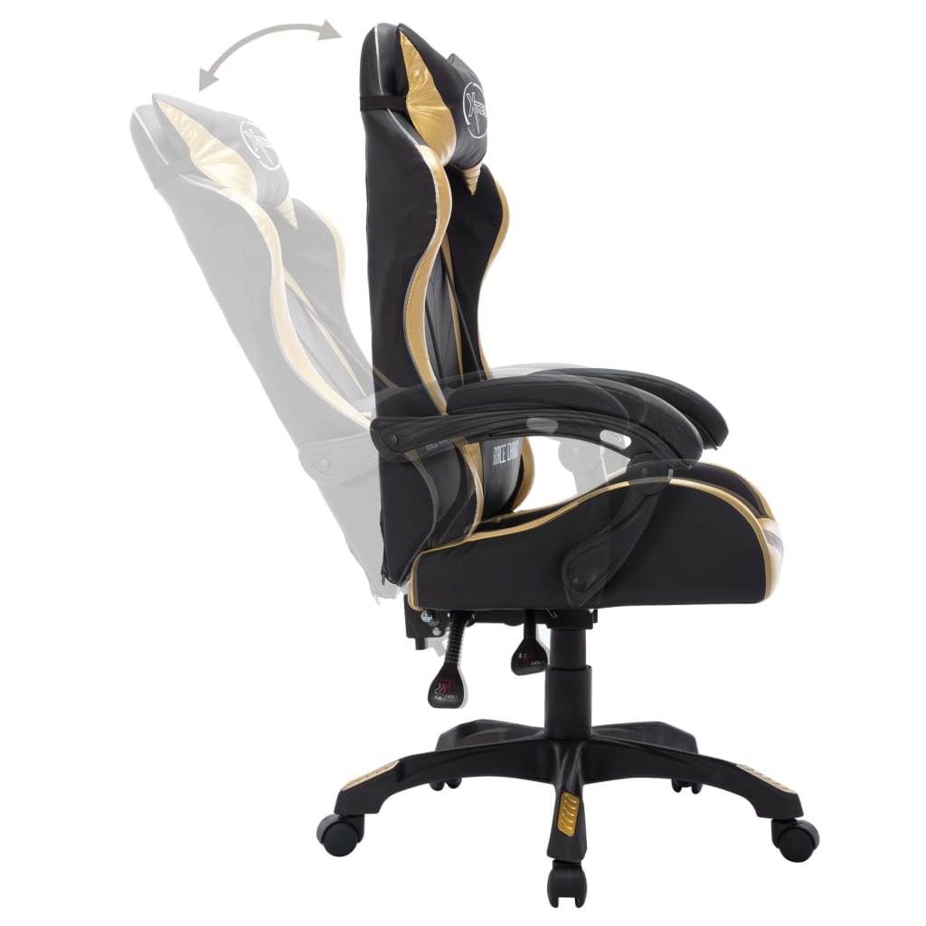 Cadeira estilo corrida luzes LED RGB couro artif. dourado/preto