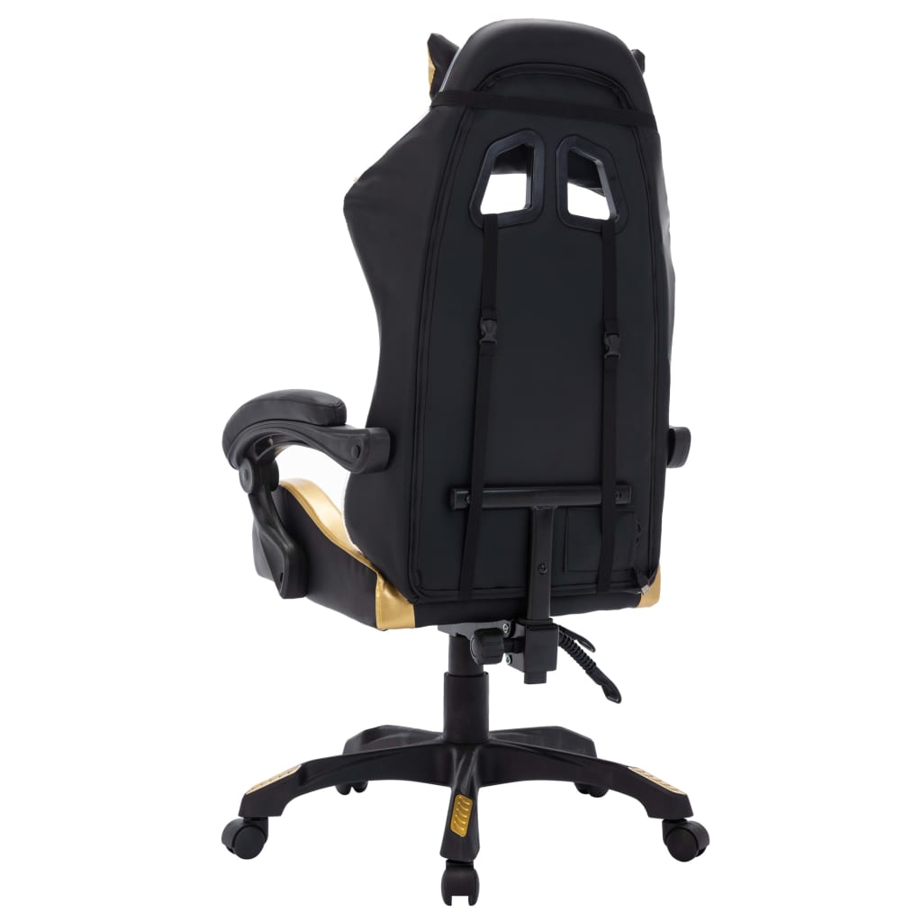 Cadeira estilo corrida luzes LED RGB couro artif. dourado/preto