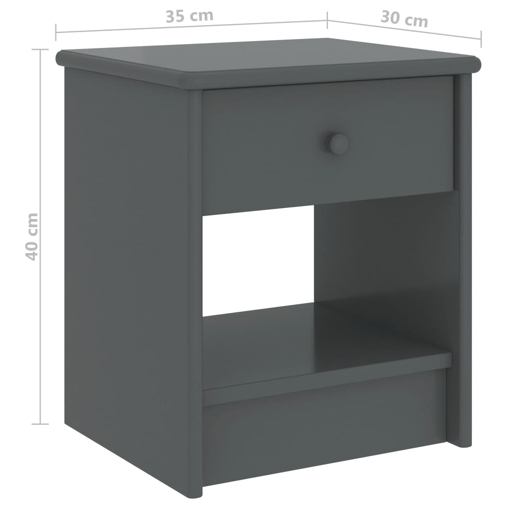 Mesa de cabeceira 35x30x40 cm pinho maciço cinzento-escuro